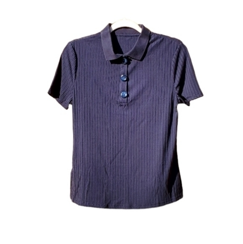 JNSQ Button Front Neck‎ Collar Navy Tee Top Size 8 NWT